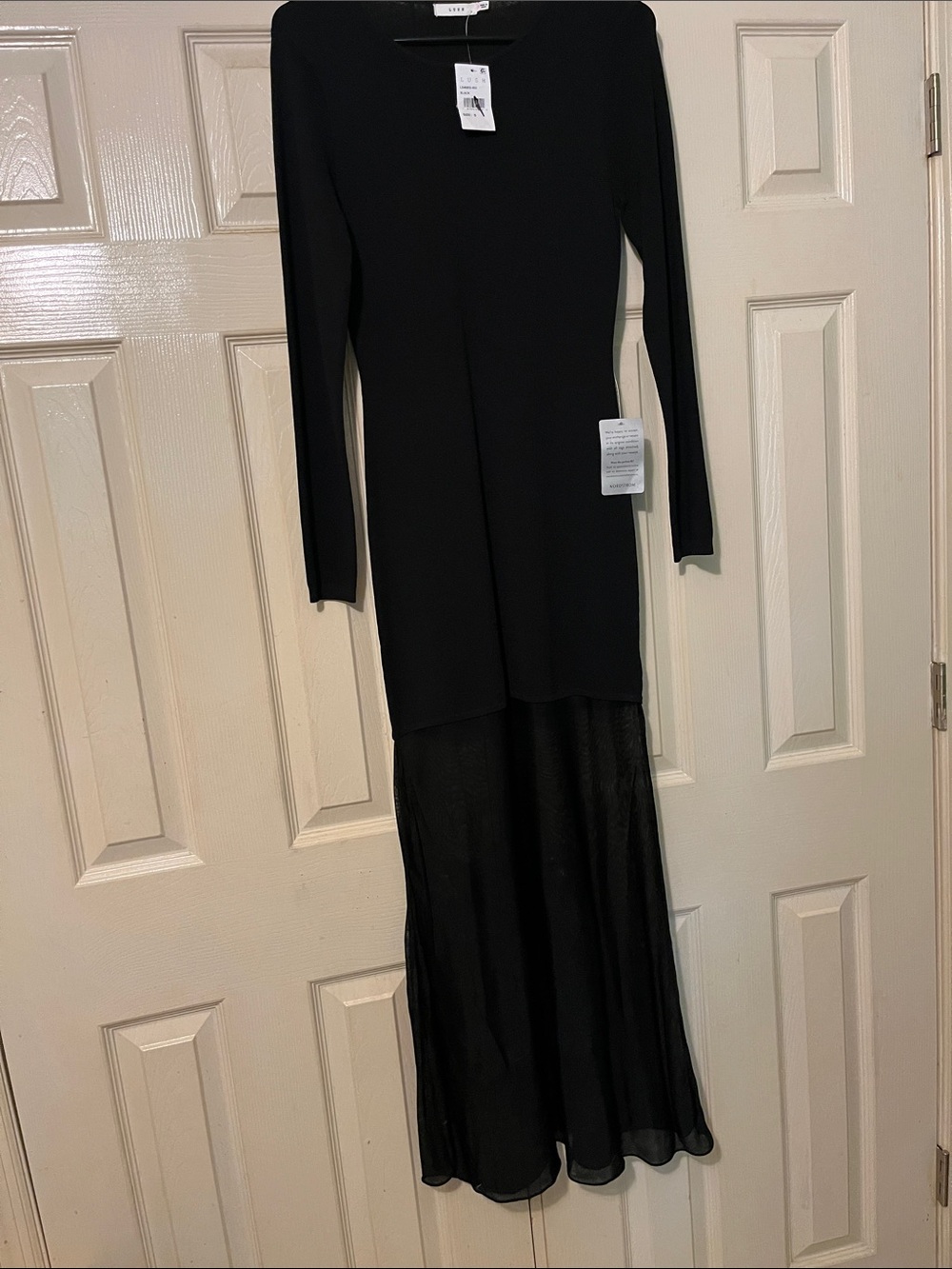 NWT’s Lush Black Long-Sleeve Maxi Dress with Sheer Skirt